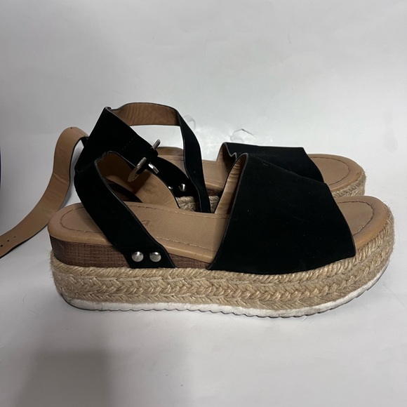 Soda Shoes - Soda Open Toe Ankle Strap Black Espadrilles Flatform Wedge Sandal
